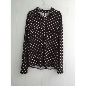 BLACK AND TAN POLKA-DOTTED COLLARED SHIRT